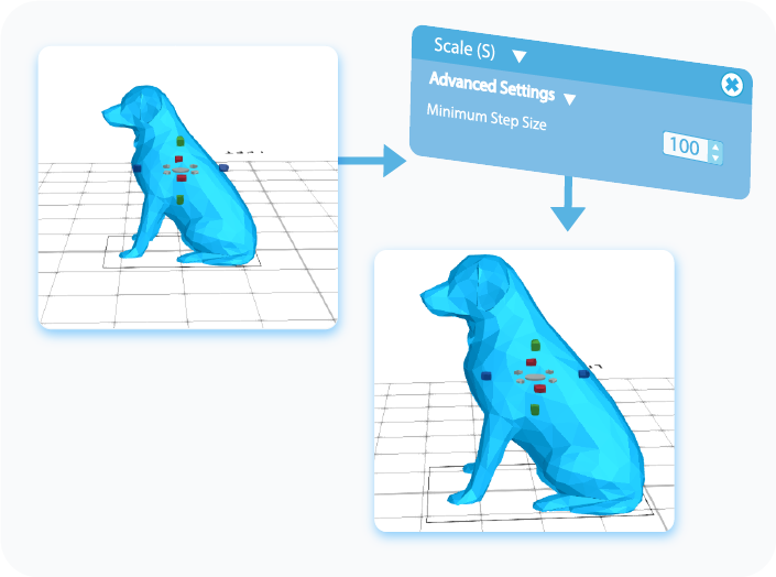 Customize the Minimum Step Size setting for the Scale tool